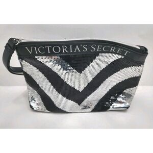 Victoria's Secret Sequined Clutch Black and Silver 7"x3"x10"